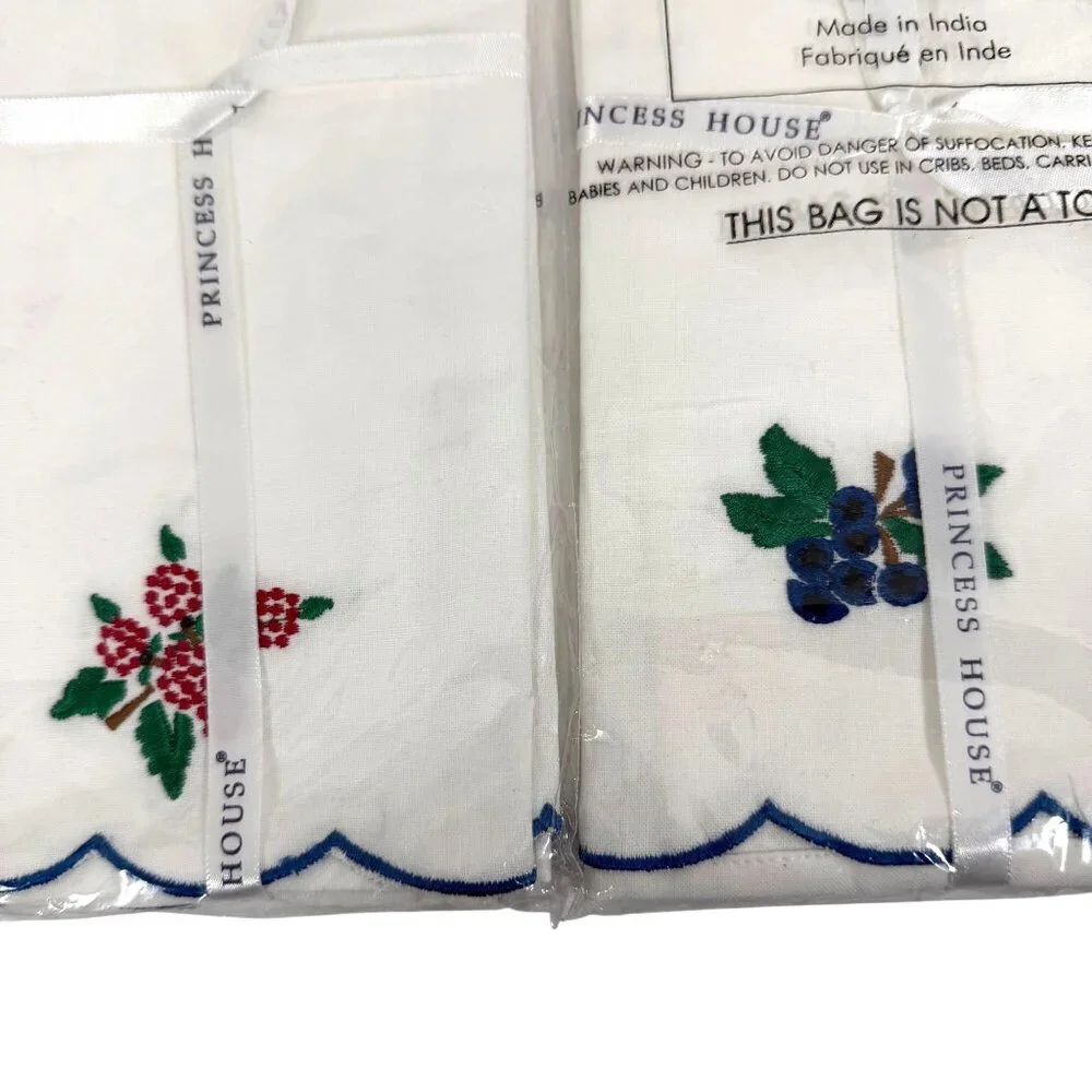PRINCESS HOUSE Embroidered Raspberry Blueberries Hand Towels Set Of 2 Cotton NEW